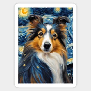 Adorable Shetland Sheepdog Dog Breed Painting in a Van Gogh Starry Night Art Style Sticker